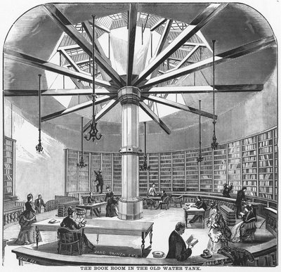 The Book Room in the Old Water Tank, from The Merchants and Manufacturers of Chicago, published by J.M. Wing & Co., 1873 by American School